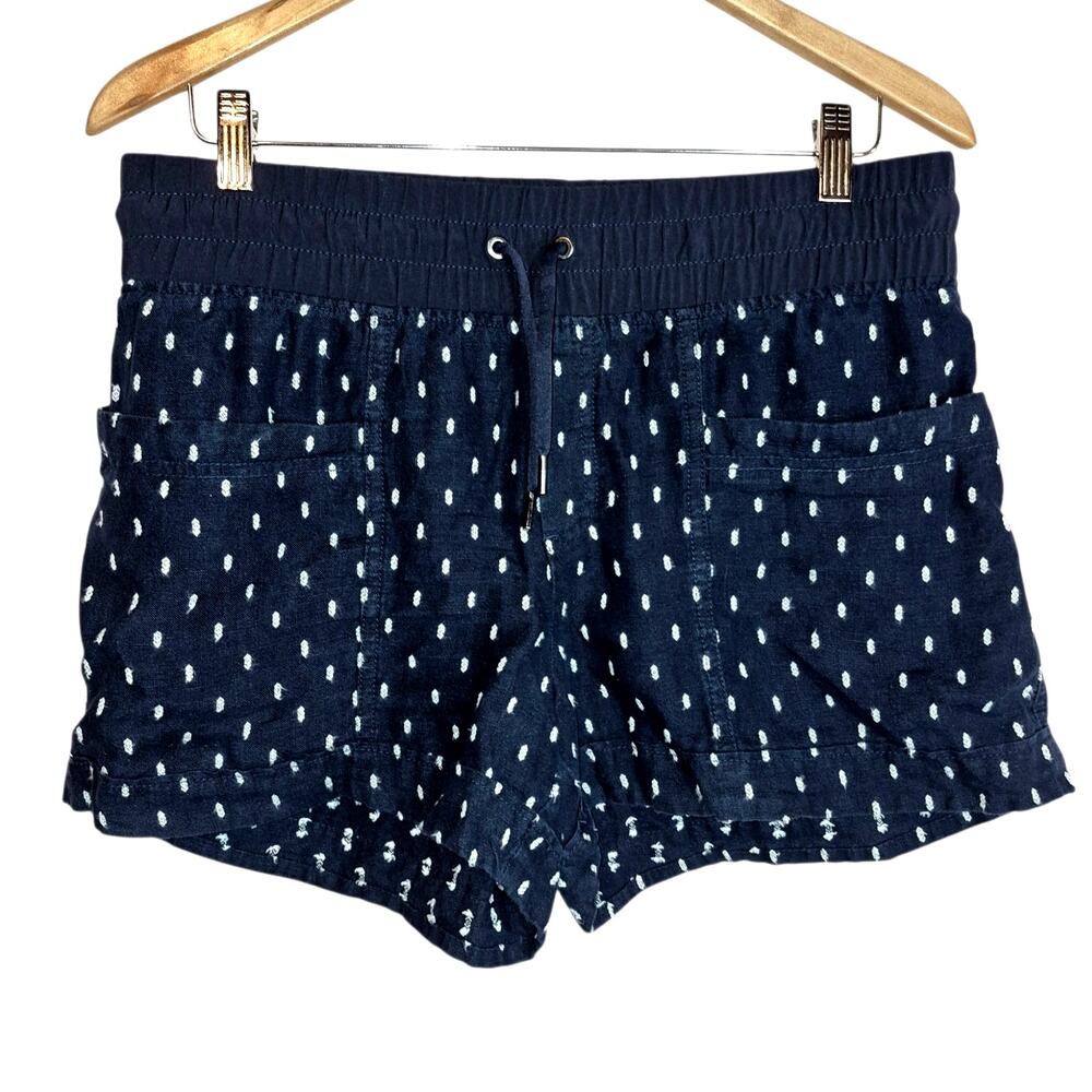 Athleta Cabo Tide Embroidered Linen Blend Shorts Women's 10 Blue/ White Light Wt